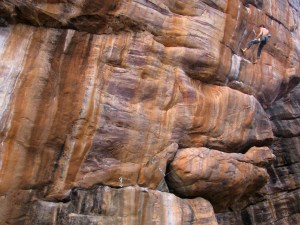 Kilian Fischhuber at work on a new route in Badami (Photo: Shyam G Menon)