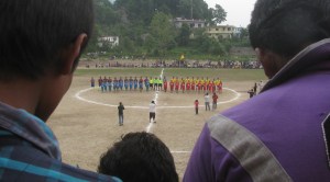 Teams line up before the football final (Photo: Shyam G Menon)