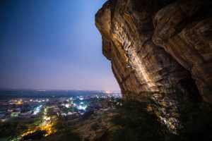 Gaurav on Ganesha; the view with Badami in the backdrop (Photo: Sharad Chandra)