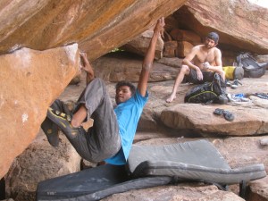 Tuhin climbs as Kilian watches (Photo: Shyam G Menon)