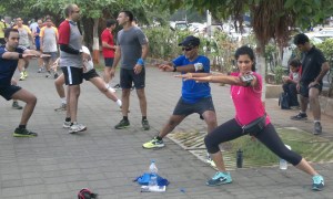 Runners stretching on Marine Drive after the monthly Bandra-NCPA run (Photo: Latha Venkatraman)