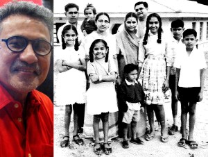 Left: Bhasker Desai (Photo: Shyam G Menon) Right: Photo taken likely in 1962, showing Bhasker at far right with his family on Pemba Island, Zanzibar. His eldest sister Sudha went to a boarding school 30 km away from home and the family had gone to see her off (Photo: courtesy Bhasker).