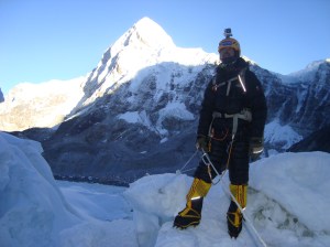 At the start of the Khumbu Icefall, Mt Pumori in the backdrop (Photo: courtesy Dr Murad Lala) 