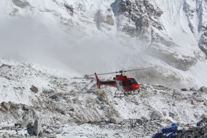 After the avalanche; a helicopter at EBC (Photo: courtesy Love Raj Singh Dharmshaktu)
