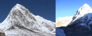 File photos of Pumori, the mountain from which the avalanche that hit EBC in 2015, came. These photos are from expeditions in previous years (Photo: left pix, courtesy Love Raj Singh Dharmshaktu; right pix, courtesy Dr Murad Lala) 