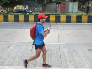 That familiar picture from Mumbai running - Girish with backpack (Photo: courtesy Girish Mallya)