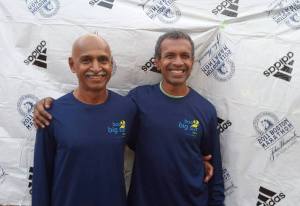 KC Kothandapani and Bobby ahead of their 2015 trip to run the Boston and Big Sur marathons (Photo: courtesy Thomas Bobby Philip)
