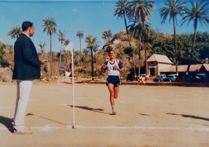 Kothandapani nearing the finishing line at the 1987 Air Force Cross Country Championship, Mt Abu, Rajasthan