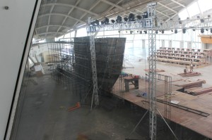 A wall gets ready: The wall, brought in from Taloja, assembled and put together at the venue. (Photo: Pravin Shinde)