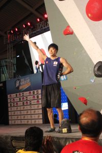 Kokoro Fujii after the last boulder problem at the 2016 IFSC World Cup in bouldering held in Navi Mumbai (Photo: Shyam G Menon)