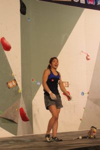 Miho Nonaka after the last boulder problem at the 2016 IFSC World Cup in bouldering held in Navi Mumbai (Photo: Shyam G Menon)