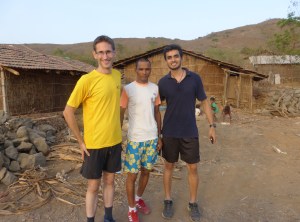 Philip (left) with Kamlya Bhagat (centre) and Aditya Shroff at Kamlya's village (Photo: courtesy Philip Earis)
