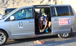In the support vehicle (Photo: courtesy Vijayalakshmi Nadar)