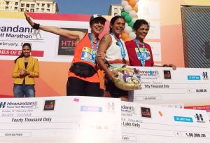 Pervin with Chitra Nadkarni and Vaijayanthi Ingawala after a race (Photo: courtesy Pervin) 