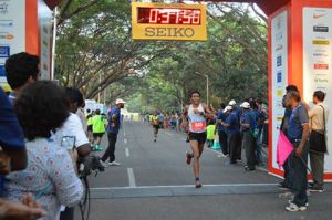 Crossing the finish line at a race