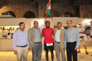 Kieren at the start line of Spartathlon, with officials from the Indian embassy in Greece (Photo: courtesy: Kieren D' Souza)