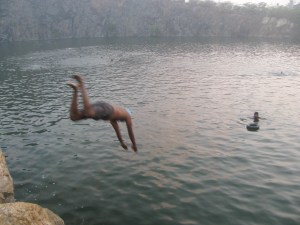 Early morning; CTC members at the abandoned quarry in Ottiambakkam (Photo: Shyam G Menon)